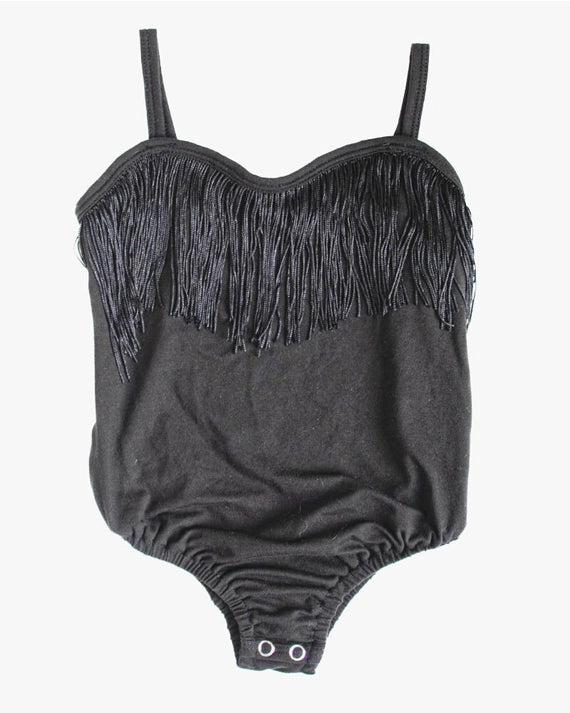 Fringe Leotard Top- Black