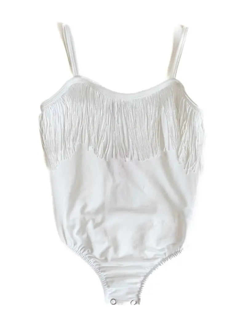 Fringe Leotard Top - White