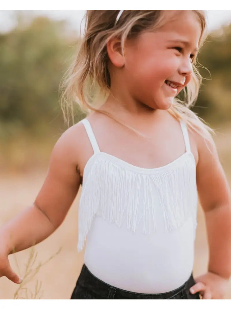 Fringe Leotard Top - White